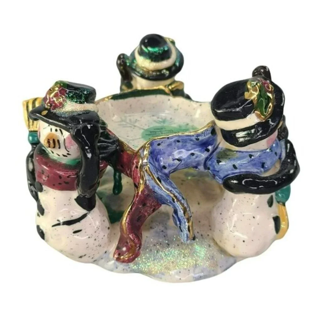 Blue Sky Clayworks Snowman Circle Trio Tea Light‎ Candle Holder Heather Goldminc